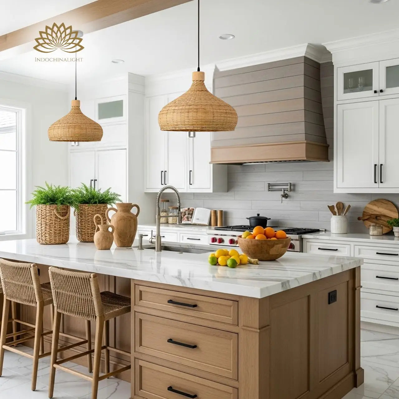 Rasa Bamboo Wicker Dome Pendant Light