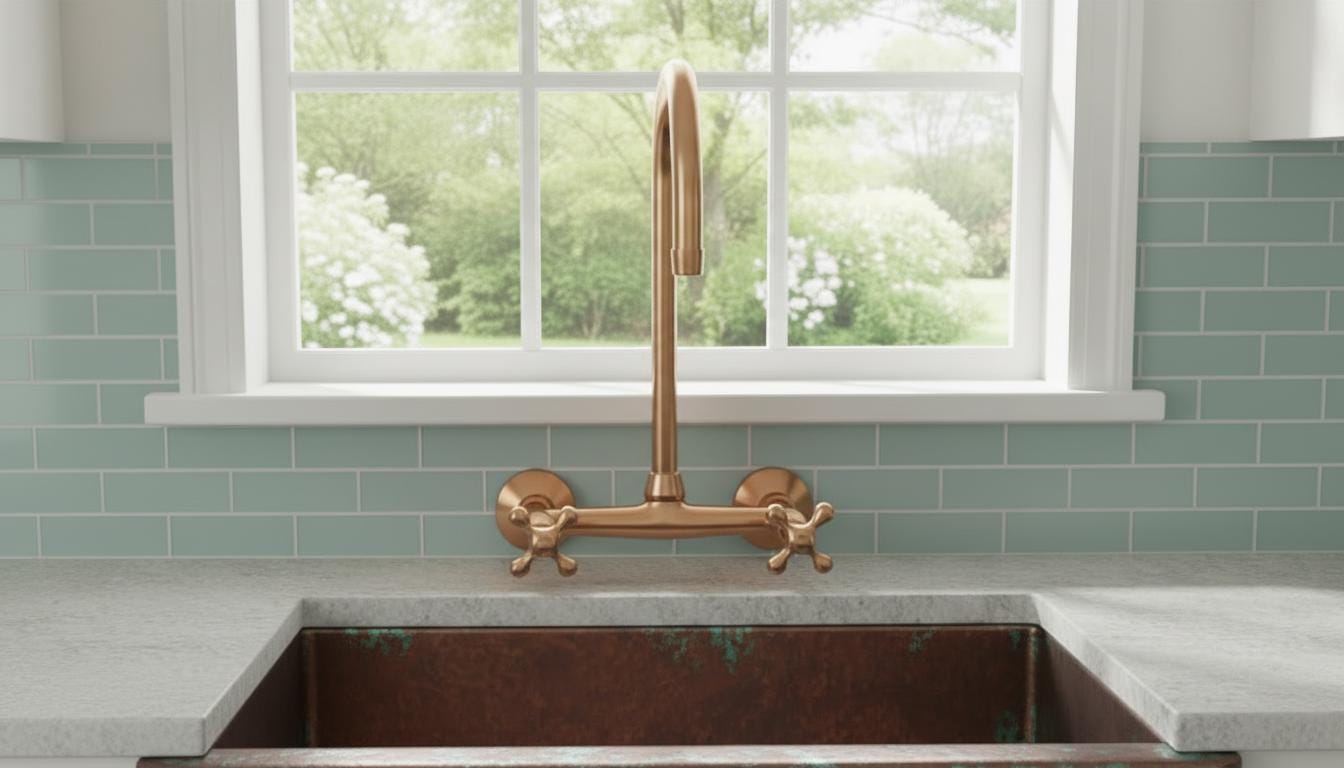 Rosamy Unlacquered Copper Wall Mount Kitchen Faucet - Vintage Bridge Tap