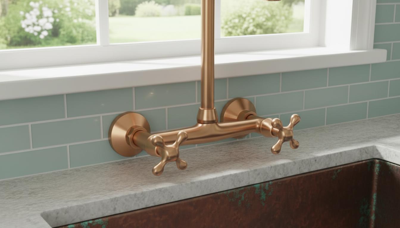 Rosamy Unlacquered Copper Wall Mount Kitchen Faucet - Vintage Bridge Tap