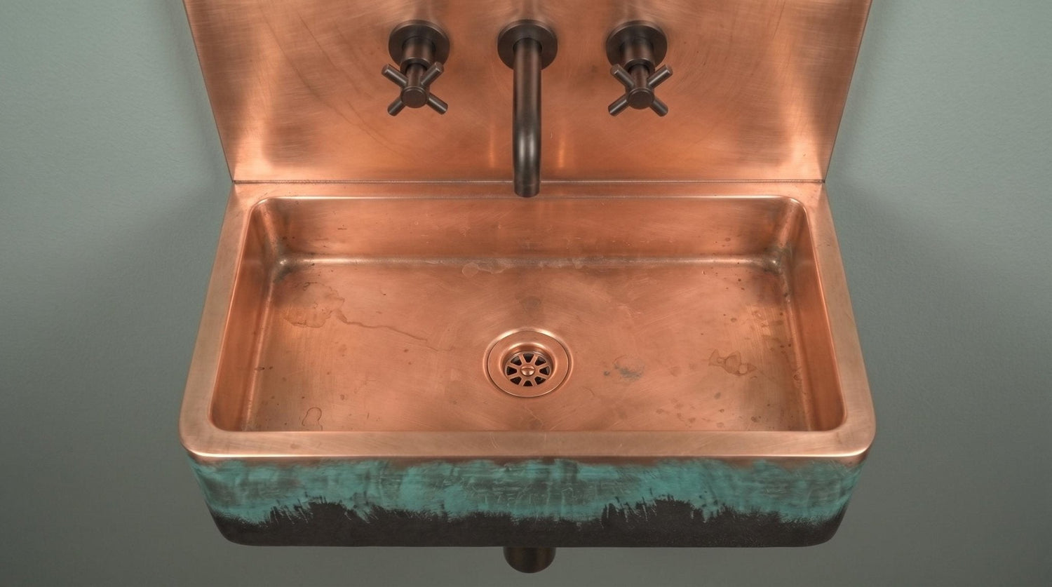 Rustic Antique Copper Sink, Wall Mounted Floating Washbasin, Oil Rubbed Rustic Rectangular Basin, Vintage Industrial Vanity Wash Bowl