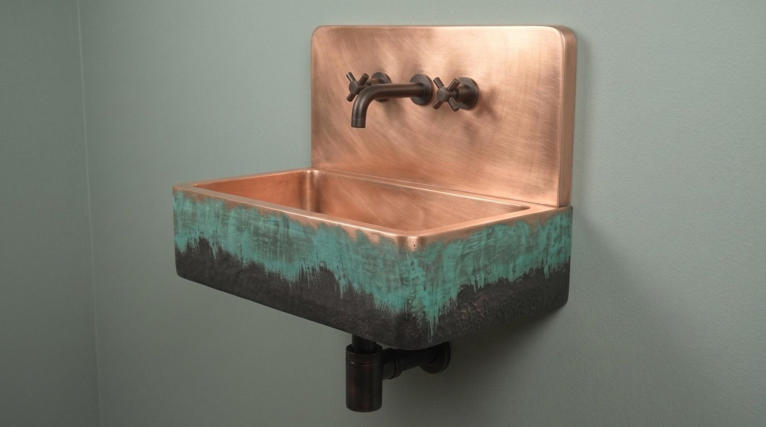 Rustic Antique Copper Sink, Wall Mounted Floating Washbasin, Oil Rubbed Rustic Rectangular Basin, Vintage Industrial Vanity Wash Bowl