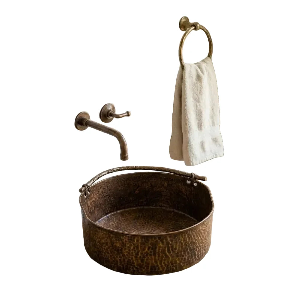 Rustic Brass Vessel Sink – Hand Hammered Round Aged Bathroom Basin