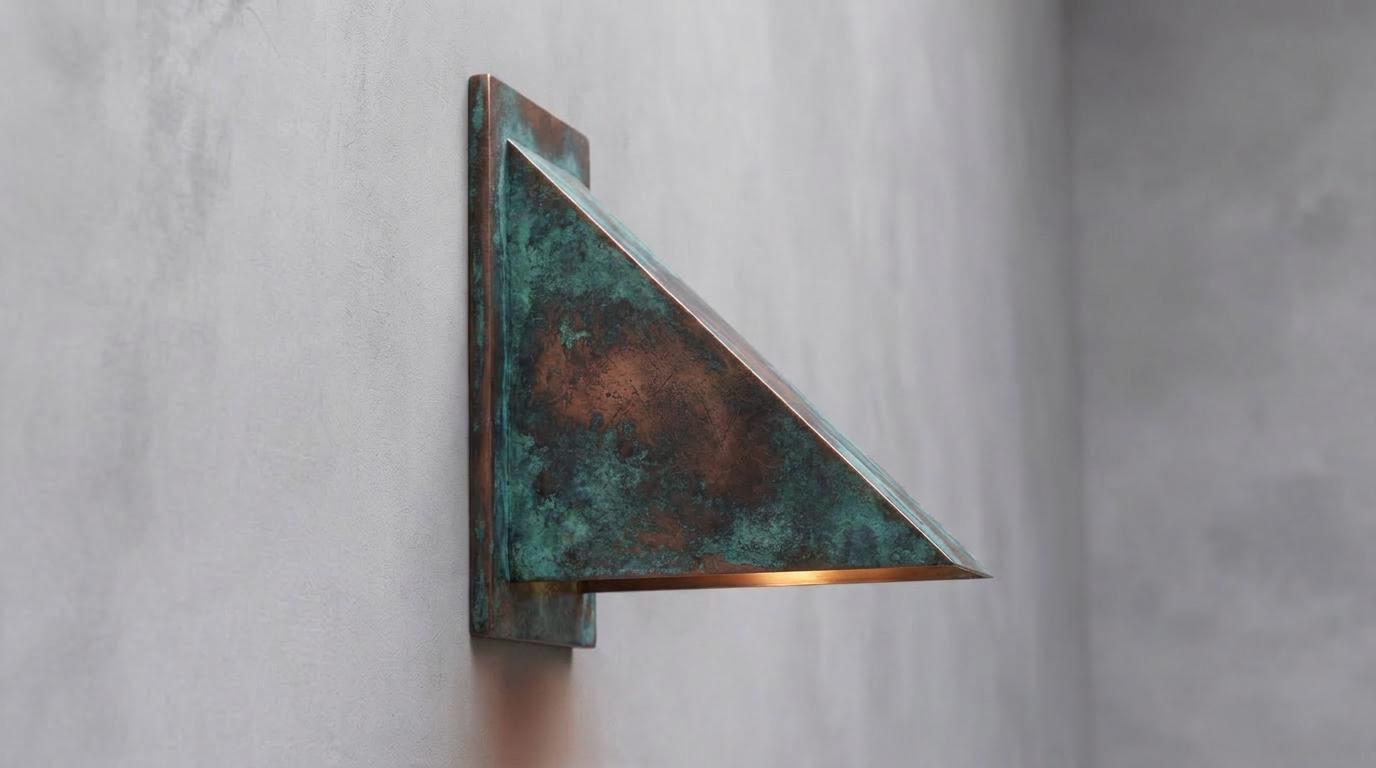 Rustic Copper Wall Sconce, Heavily Aged Wedge Wall Light, Weathered Indoor Outdoor Sconce, Handmade Rustic Entryway Porch Wall Lamp