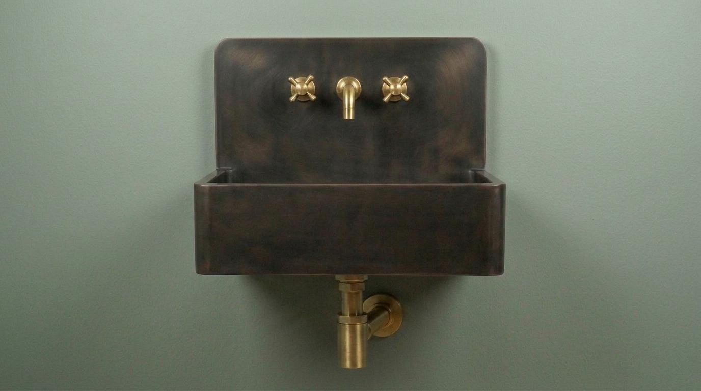 Rustic Oil Rubbed Brass Sink, Wall Mounted Floating Washbasin, Smooth Dark Rectangular Basin, Farmhouse Vanity Wash Bowl