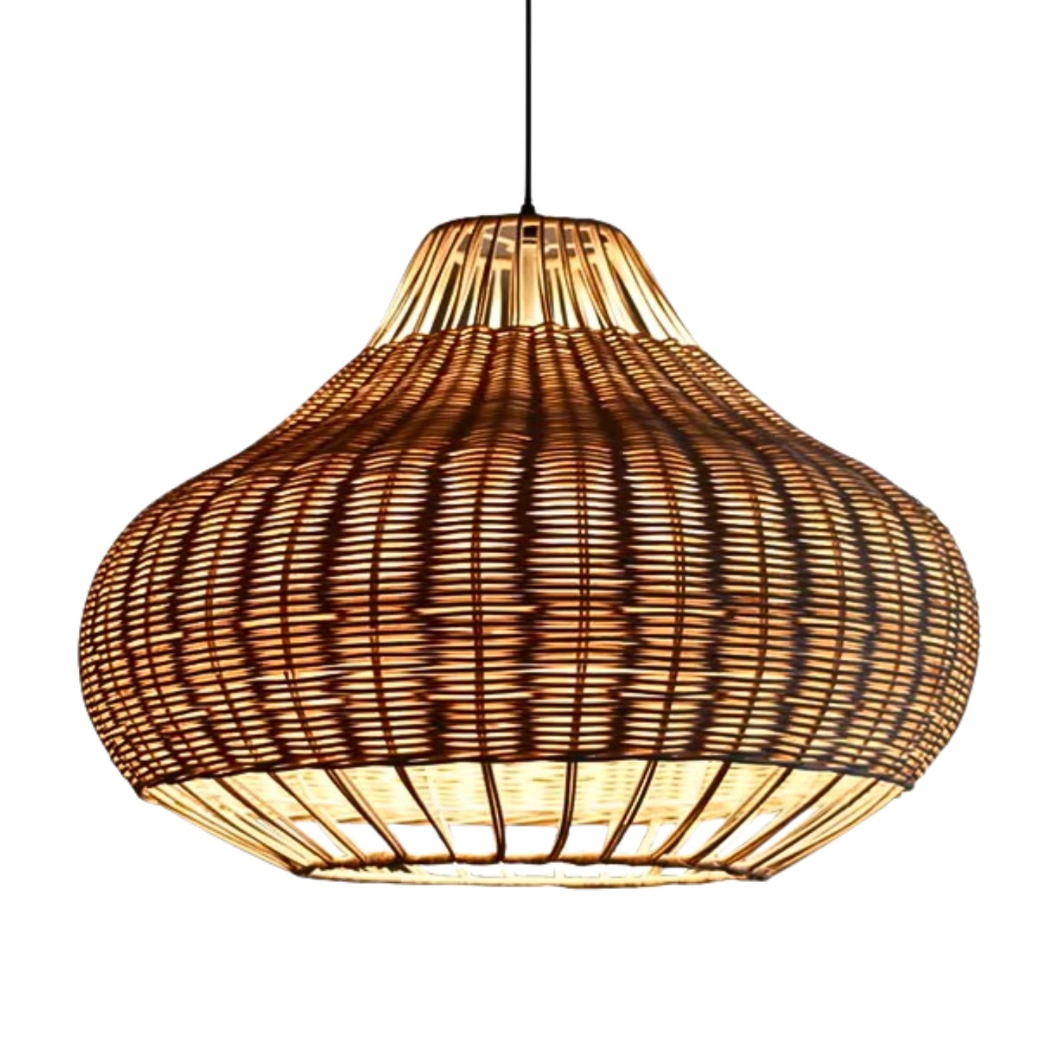 Rustic Pear Dome Wicker Rattan Pendant Light Effect