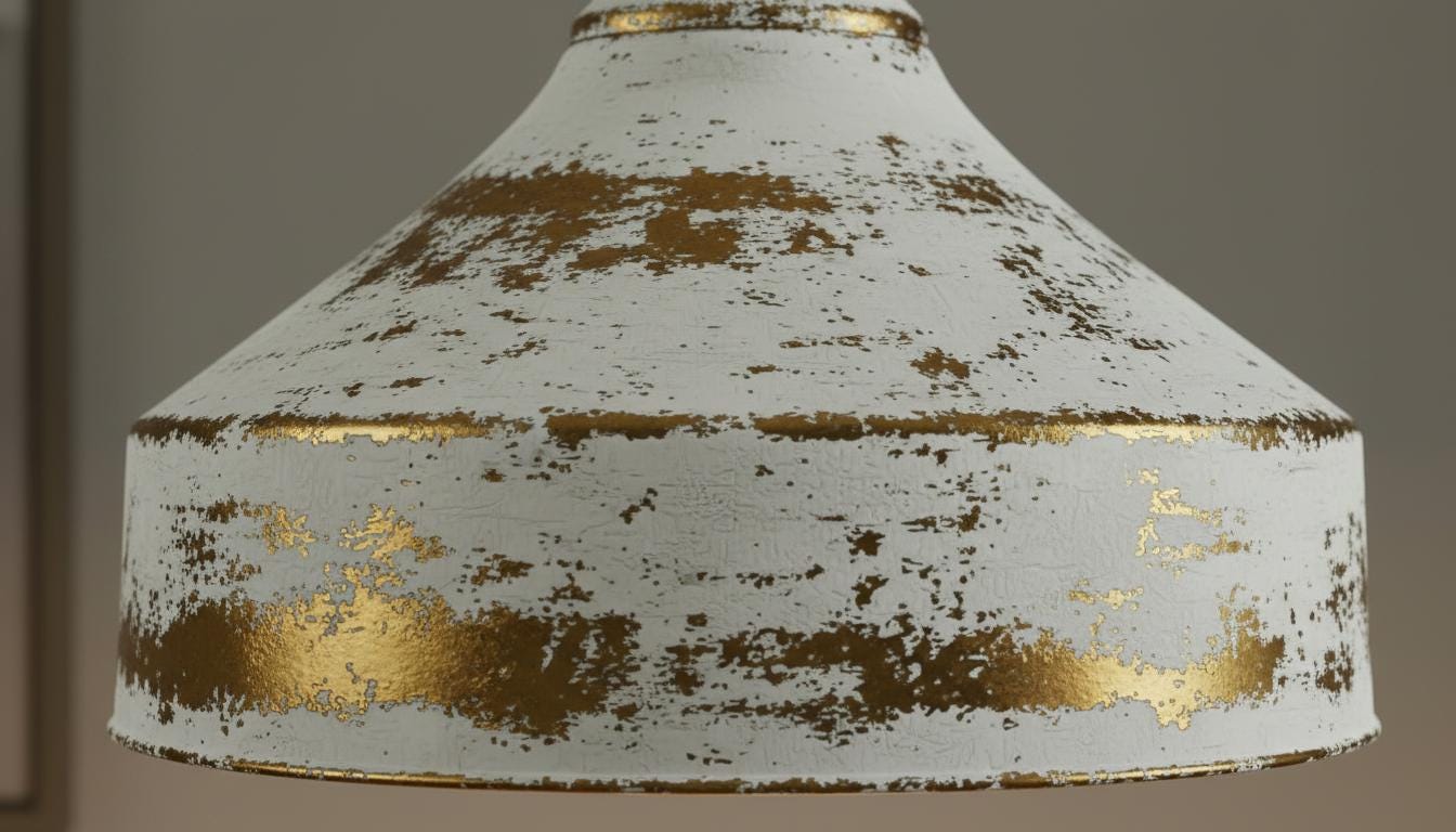 Rustic White Patina Brass Pendant Light - Farmhouse Dome Lamp
