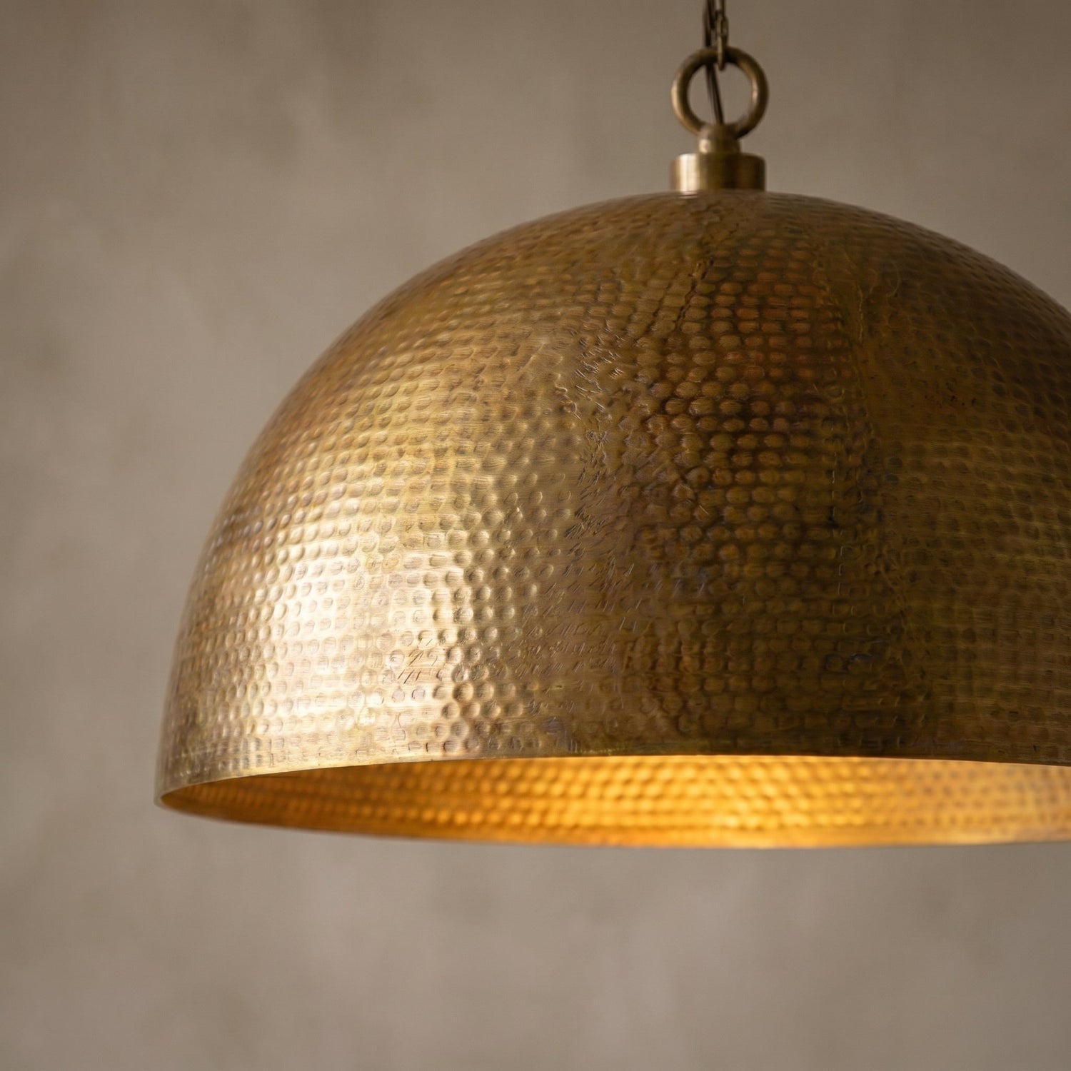 Set of 2 Hammered Brass Dome Pendant Lights - Kitchen Island Lamps