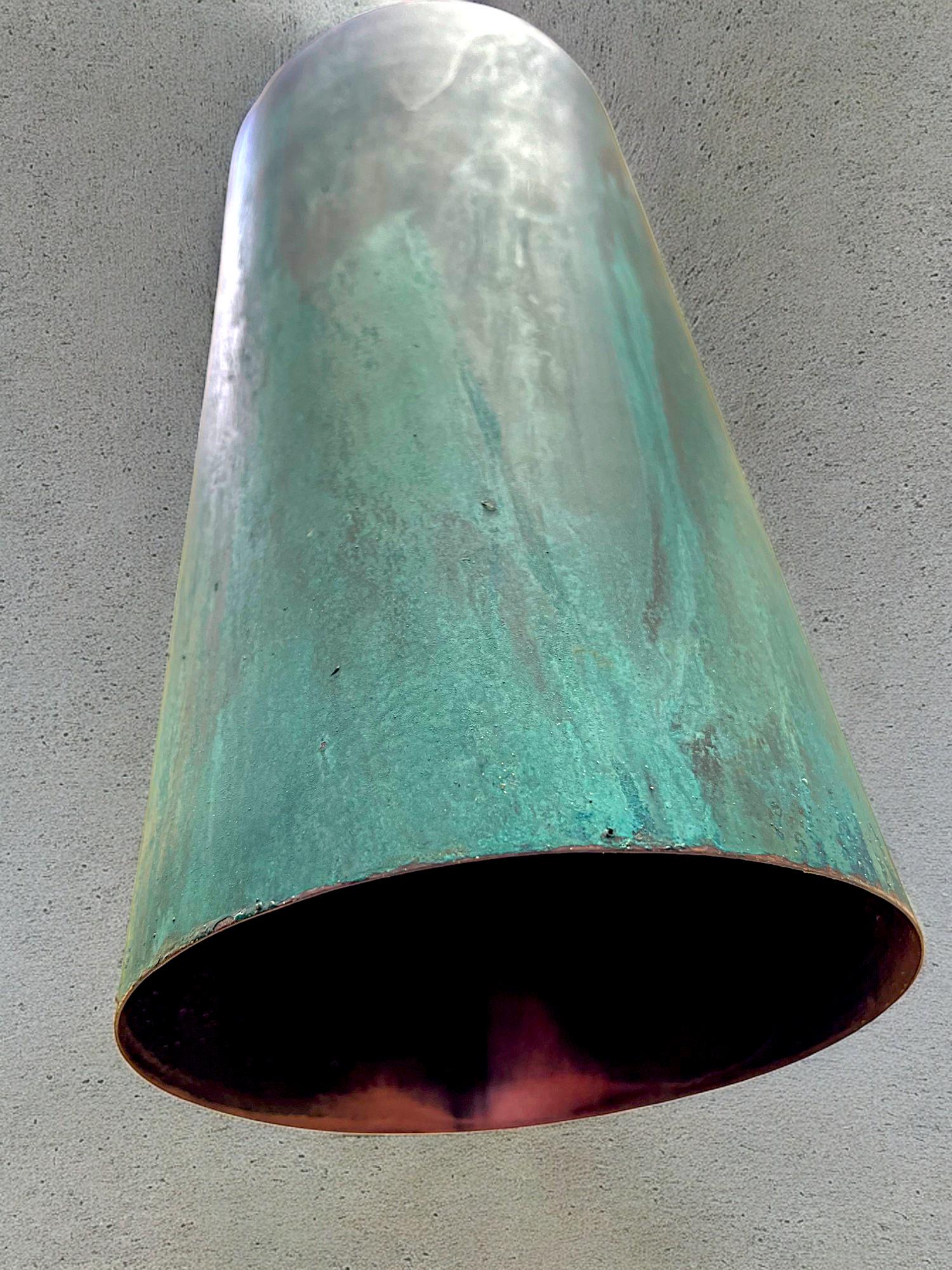 Set of 2 Oxidized Copper Cylinder Wall Sconces - Green Patina