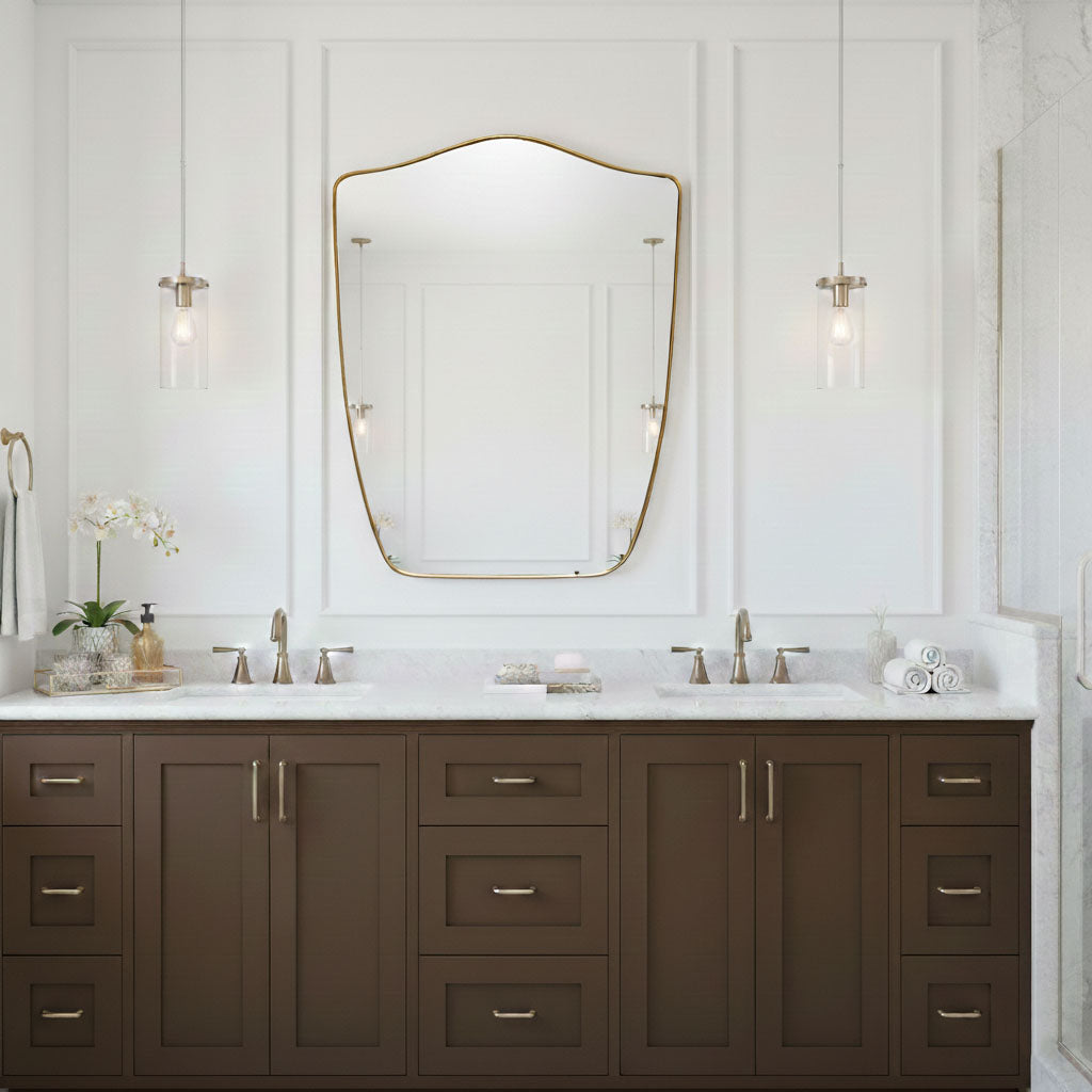 Varaudu Gio Ponti Style Shield Wall Mirror - Antique Brass Bathroom Mirror, Vanity Wall Decor