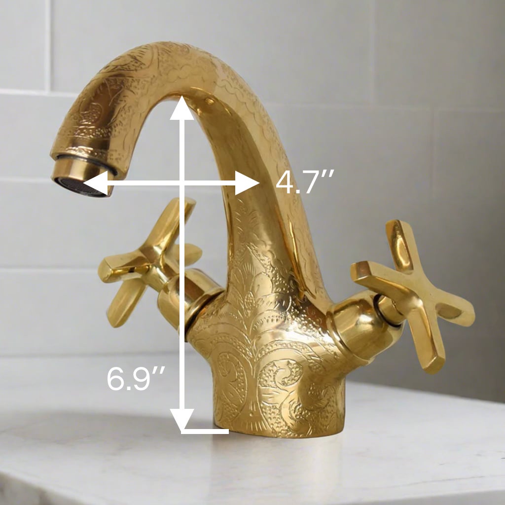 Brass Vanity Faucet with Engravings