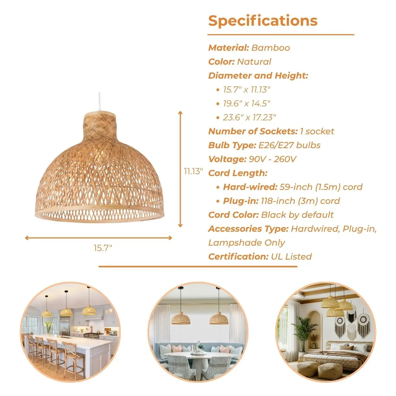 Singkawang Bamboo Woven Dome Pendant Light