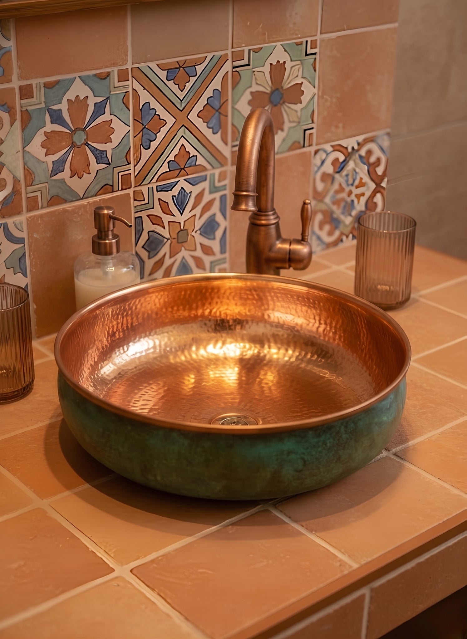 Green Patina Copper Sink - Oxidized Copper Sink Bathoom