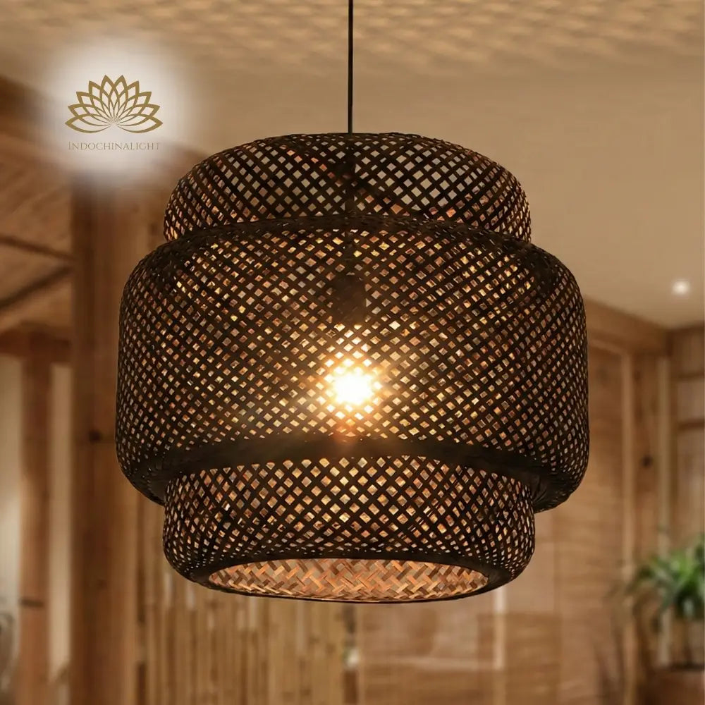 Sinnerlig Black Abstract Woven Bamboo Pendant Light Shade