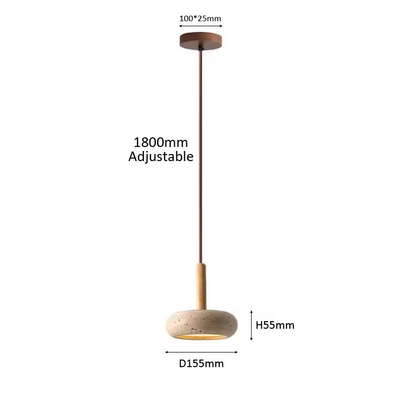 Osho Wabi Sabi Round Travertine and Wood Pendant Light