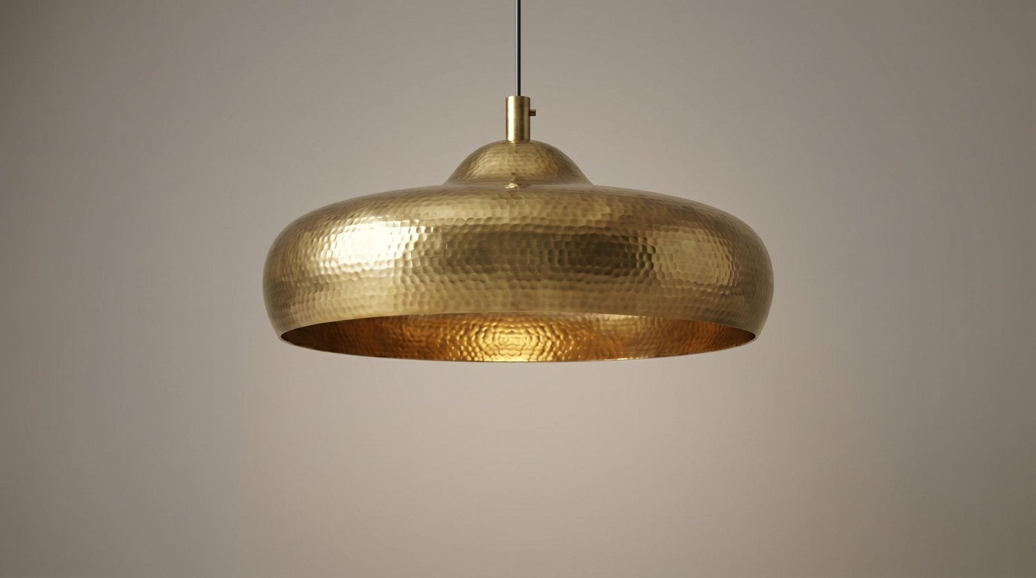 Solid Brass Dome Pendant Light | Hand-Hammered Interior Chandelier | Mid-Century Kitchen Island Lamp | Unlacquered Gold Ceiling Fixture