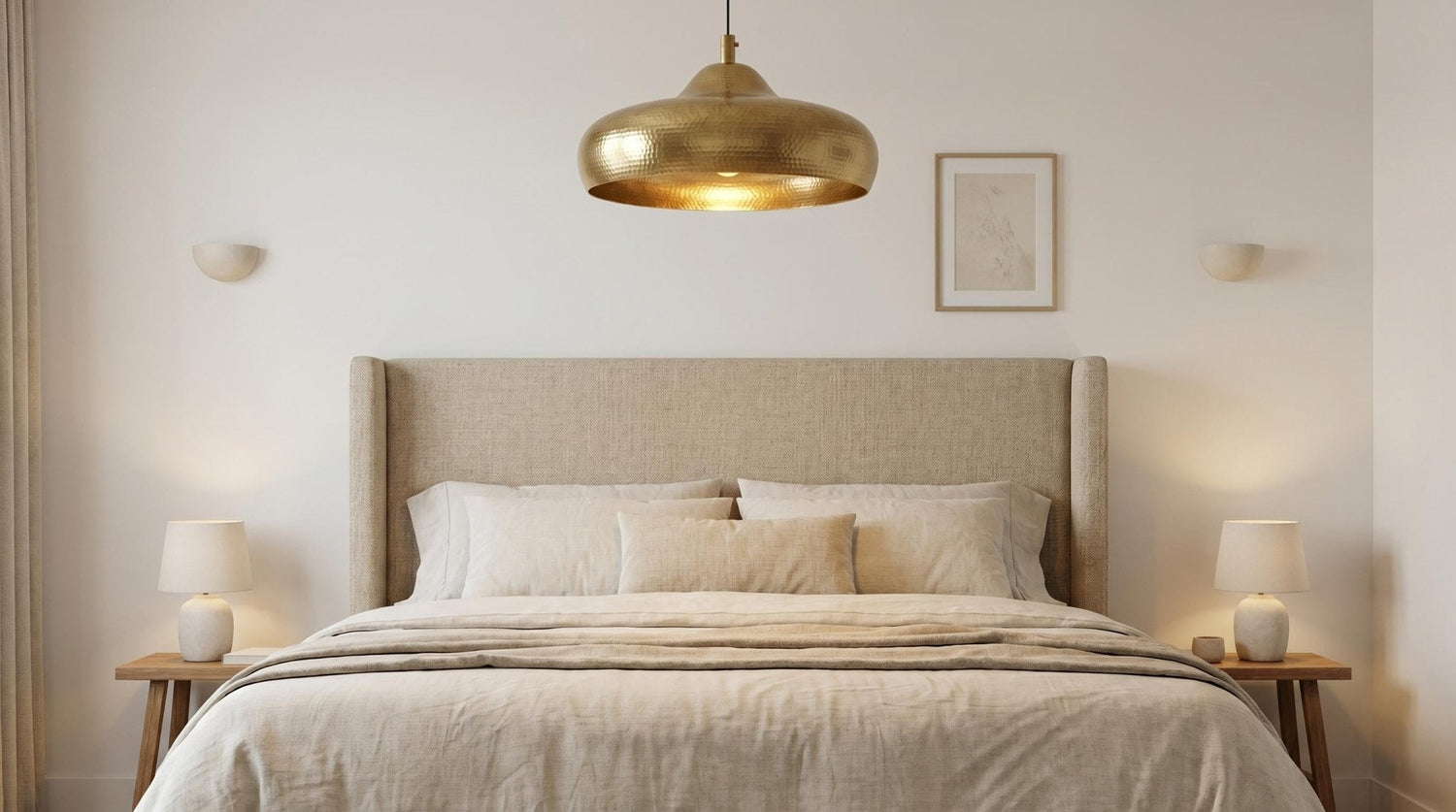 Solid Brass Dome Pendant Light | Hand-Hammered Interior Chandelier | Mid-Century Kitchen Island Lamp | Unlacquered Gold Ceiling Fixture