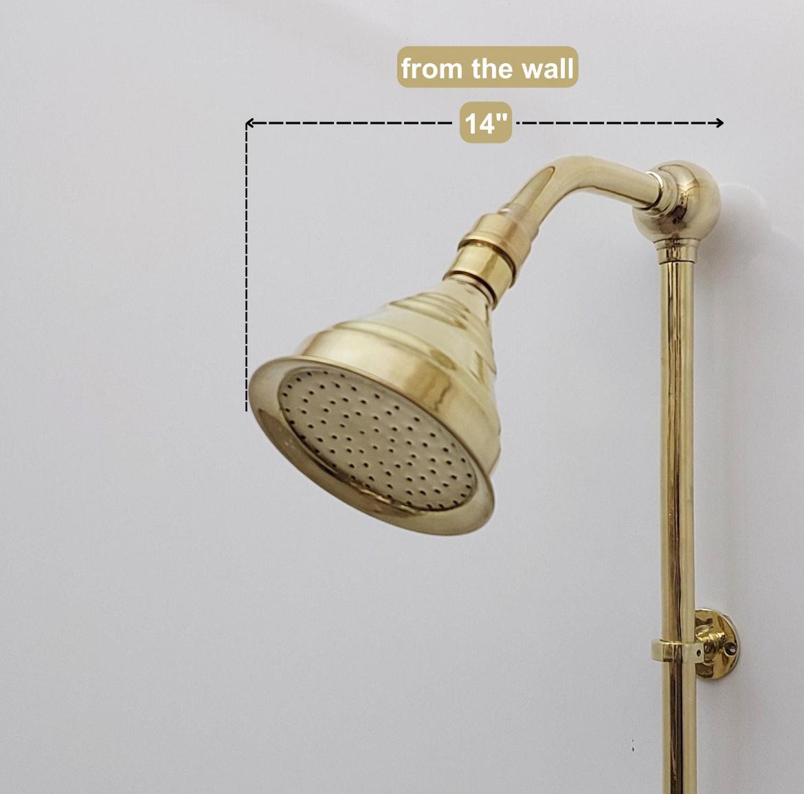 Handmade Unlacquered Brass Shower System | Moroccan Wall Mounted Rain & Hand Shower by Brasska