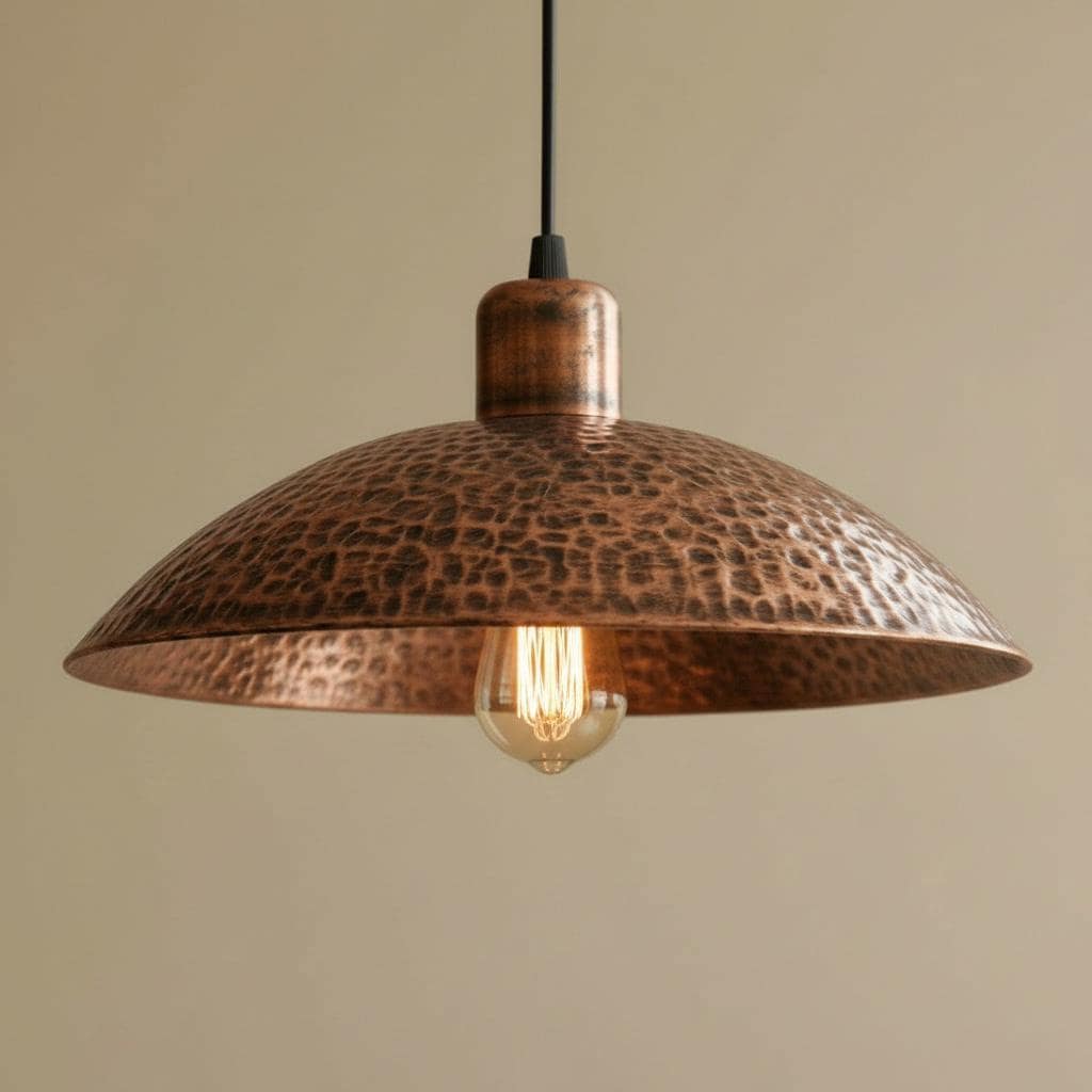 Solid Copper Pendant - Hammered Dome Light - Antique Ceiling Lamp - Rustic Kitchen Island Fixture - Wabi Sabi Lighting - Farmhouse Decor