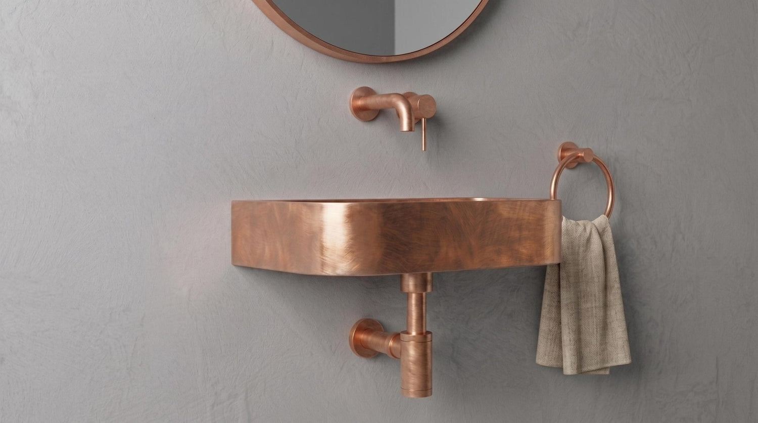 Solid Copper Sink - Smooth Wall Mount Basin, Rustic Powder Room Washbasin - Custom Floating Vanity, Wabi Sabi Handcrafted Bathroom Sink