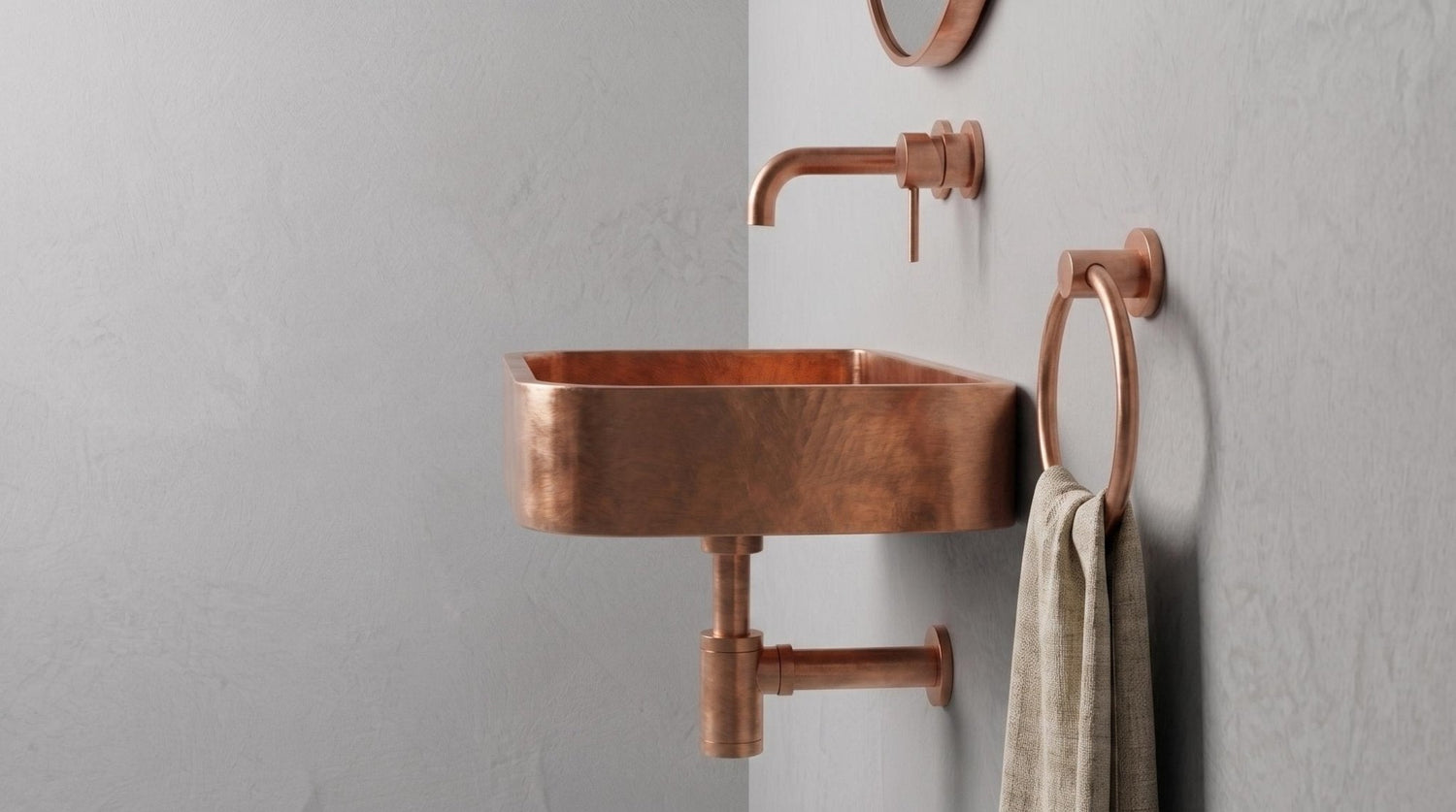 Solid Copper Sink - Smooth Wall Mount Basin, Rustic Powder Room Washbasin - Custom Floating Vanity, Wabi Sabi Handcrafted Bathroom Sink