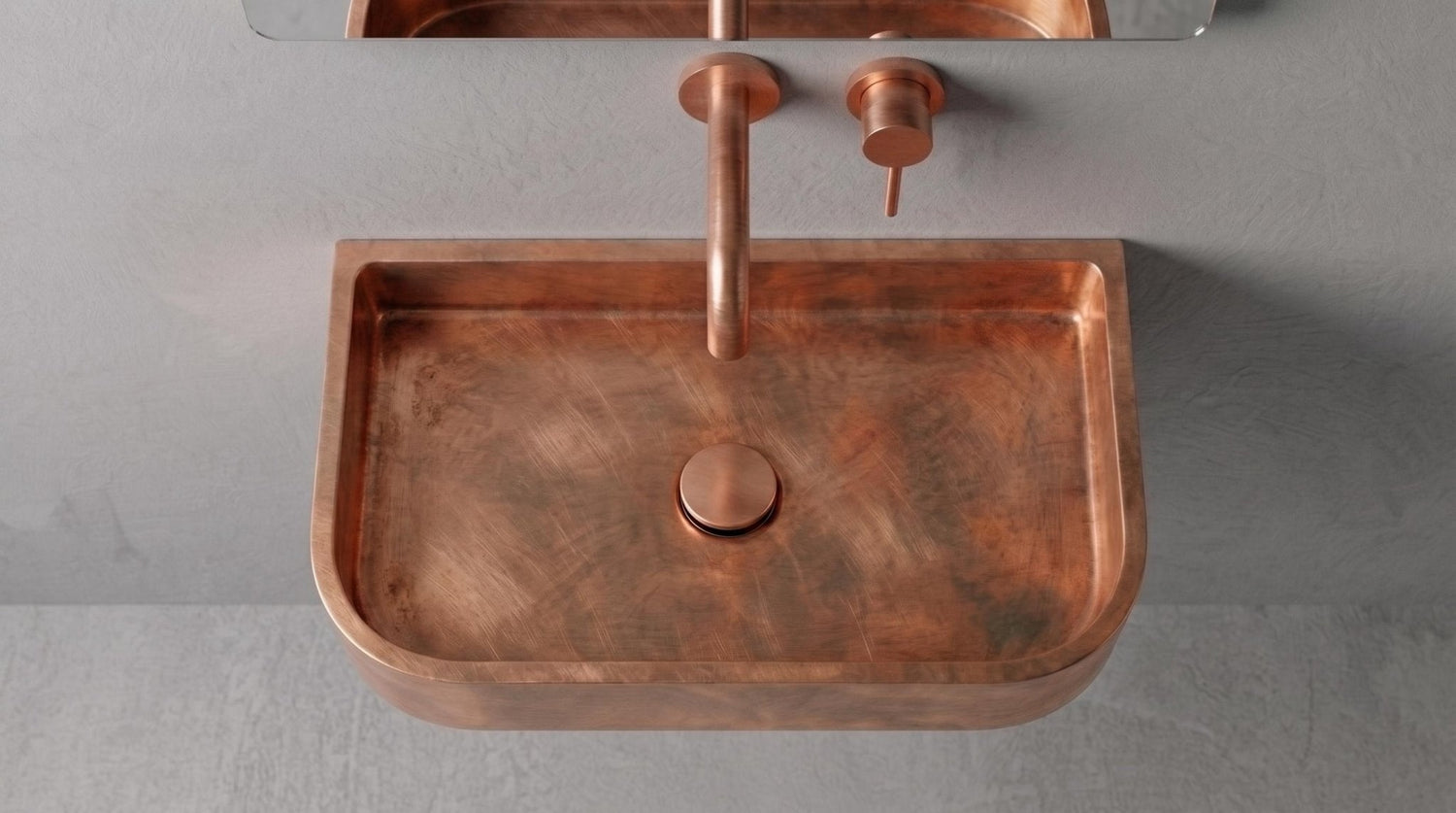 Solid Copper Sink - Smooth Wall Mount Basin, Rustic Powder Room Washbasin - Custom Floating Vanity, Wabi Sabi Handcrafted Bathroom Sink