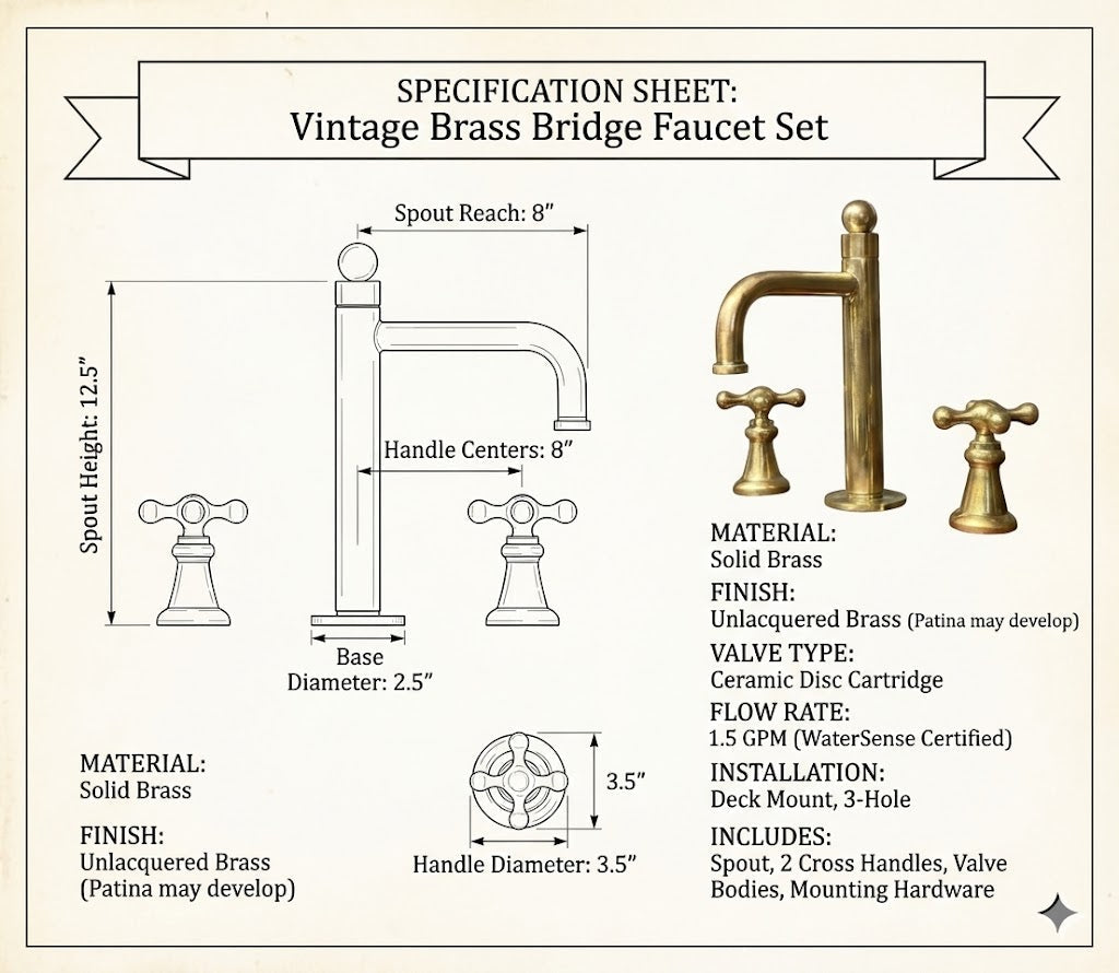 Unlacquered Brass Widespread Faucet – Tall Spout Bathroom Lever Tap
