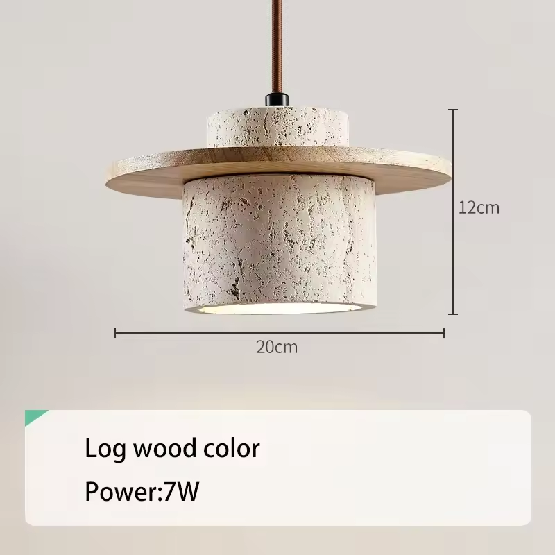 Kanso Wabi Sabi Travertine and Wood Pendant Light