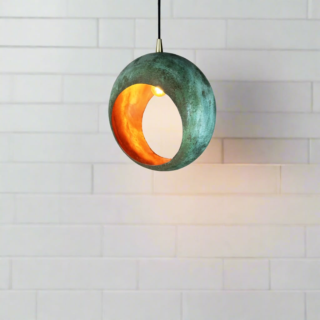 Spherical Cut Verdigris Copper Pendant Light