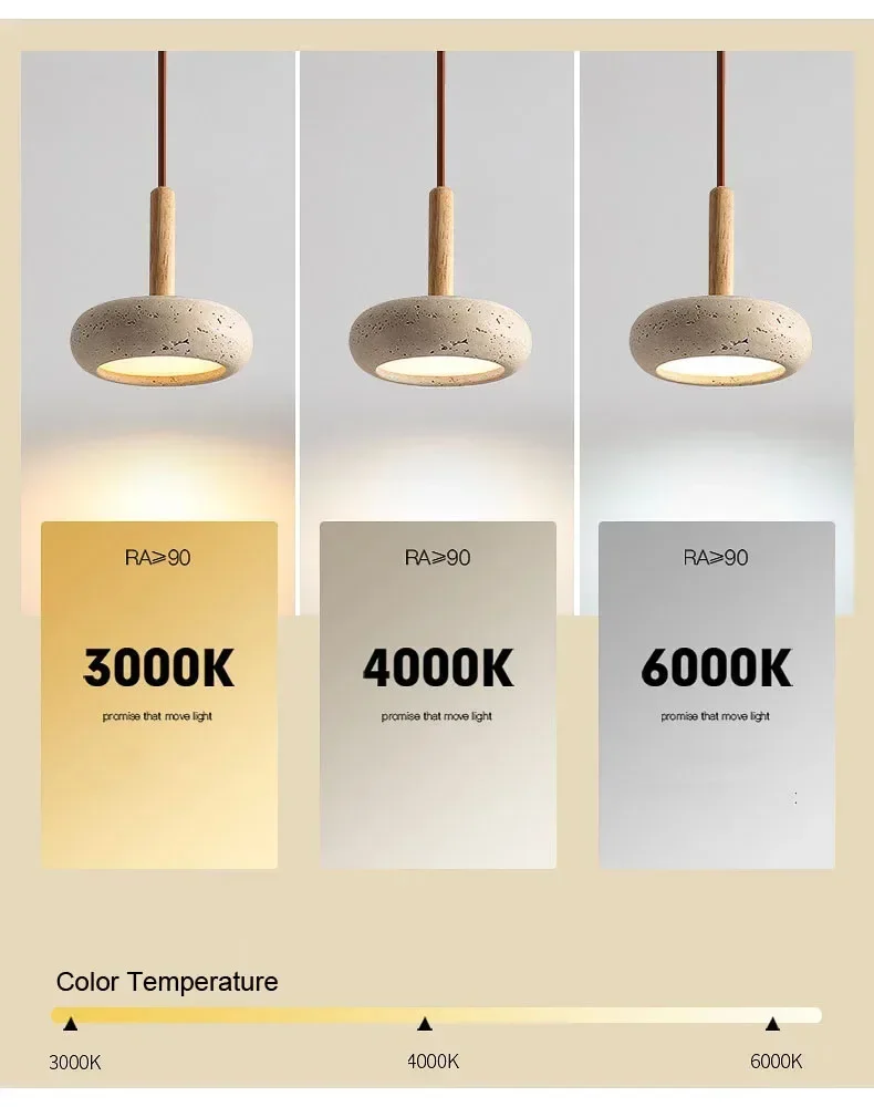 Osho Wabi Sabi Round Travertine and Wood Pendant Light