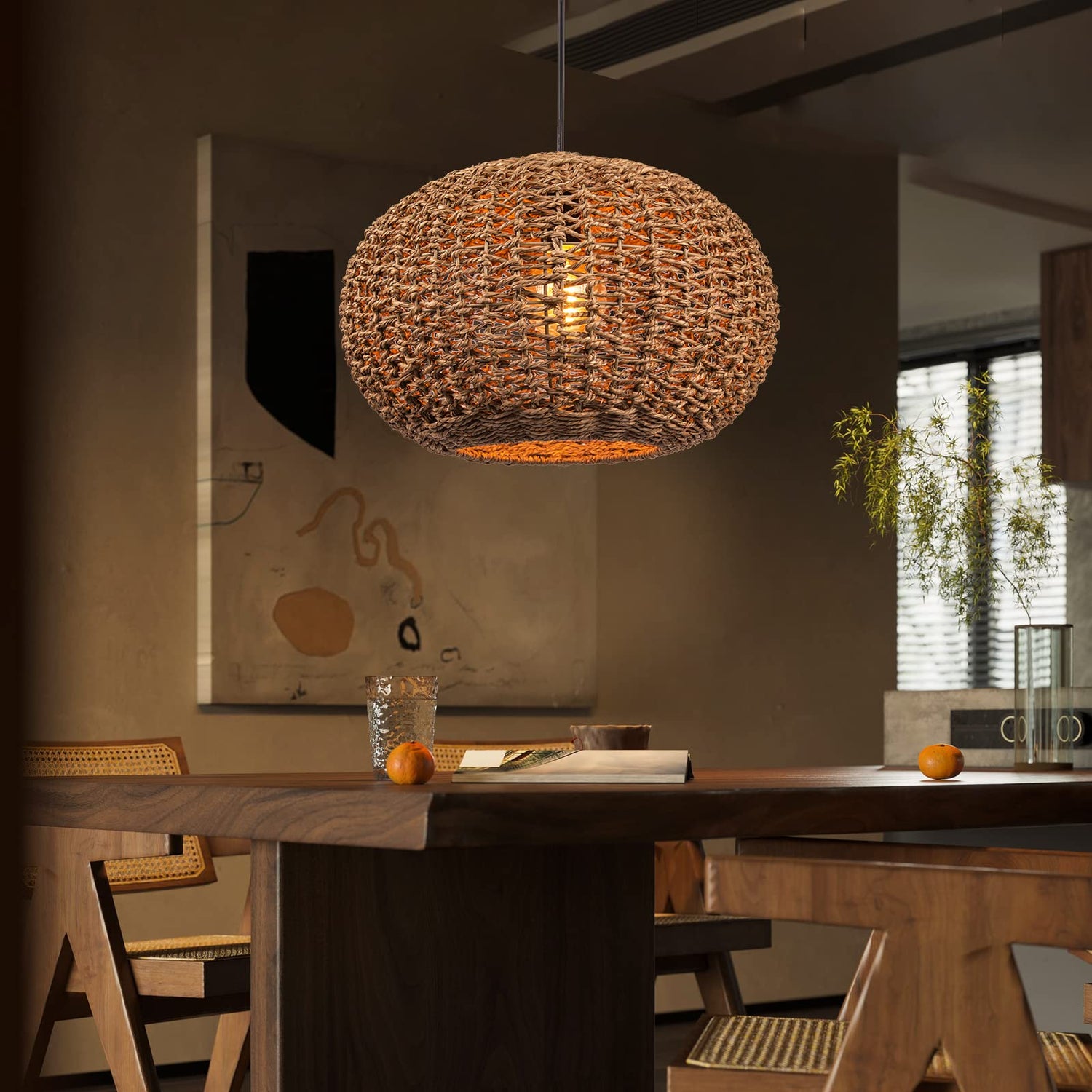 Teru Ji Kaikang Wabi Sabi Wicker Pendant Light