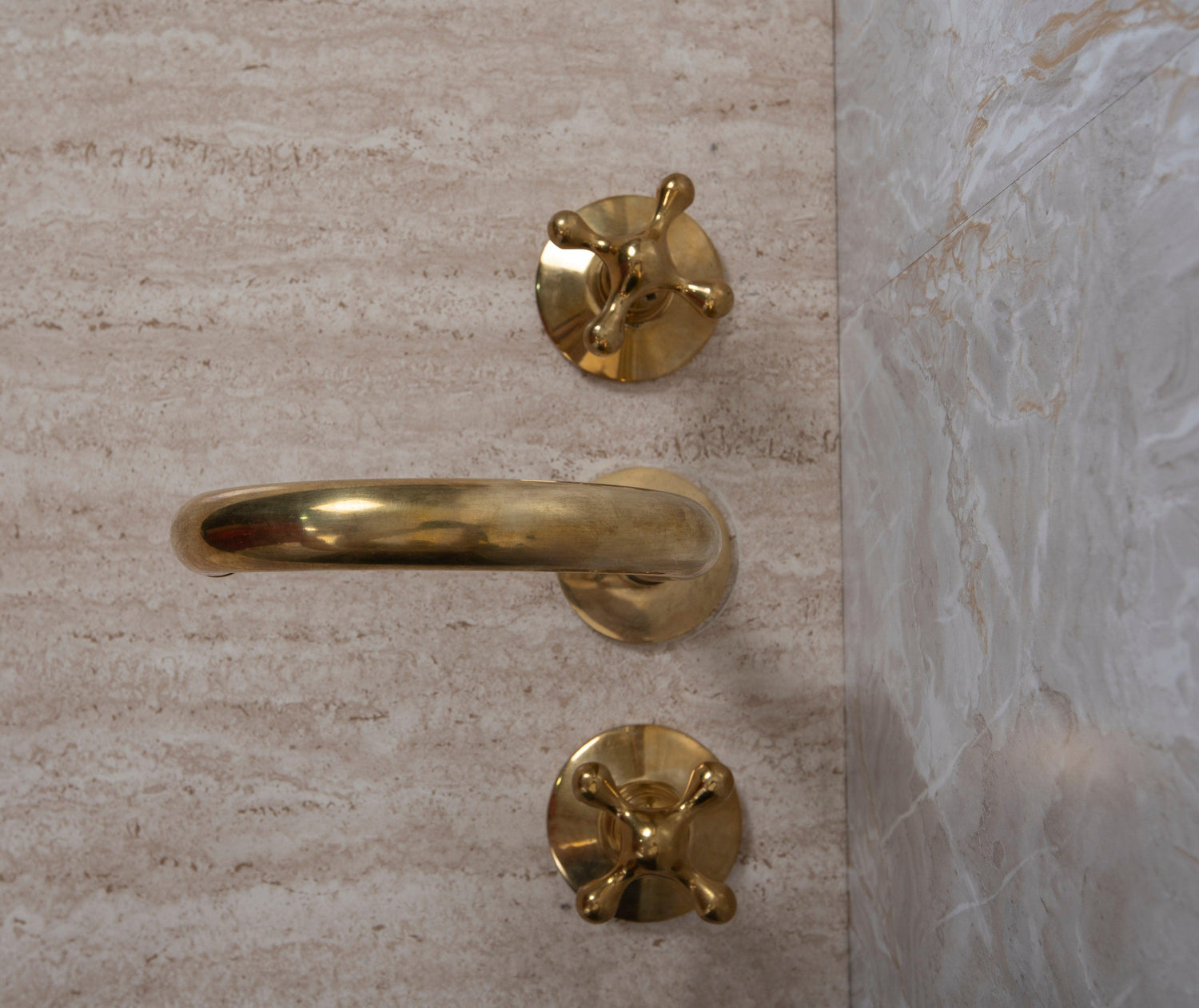 Unlacquered Brass Widespread Bathroom Faucet with Cross Handles