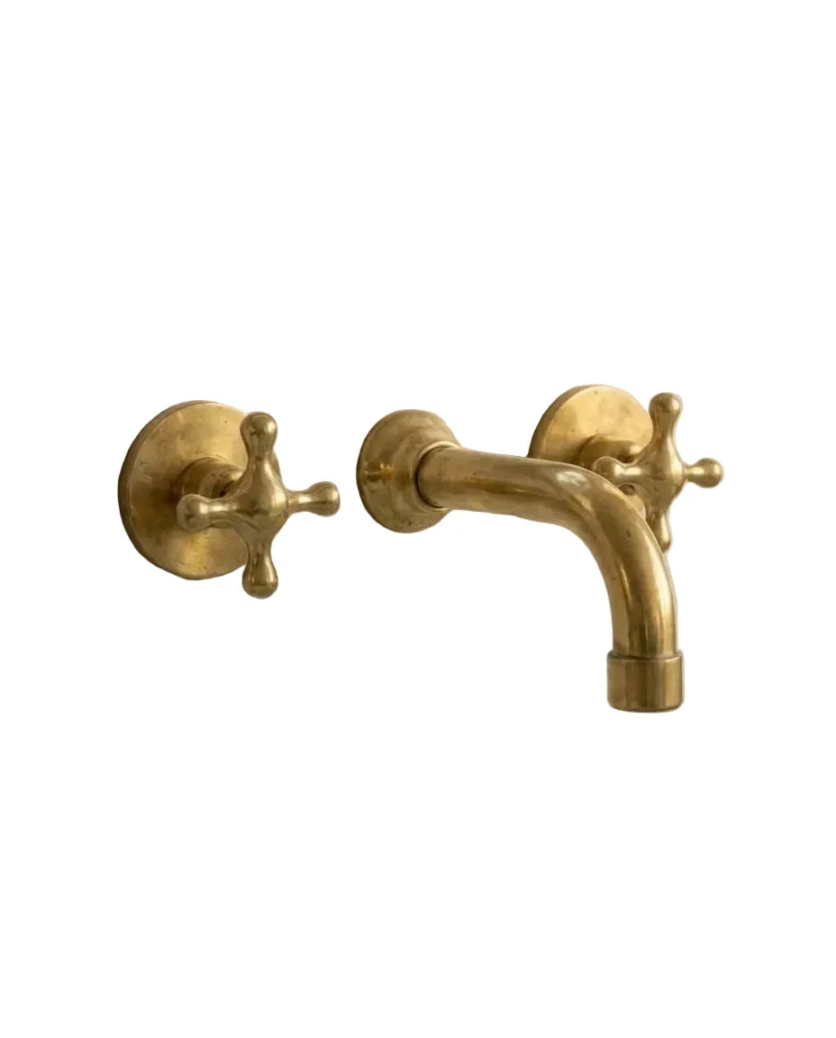 Three Hole Wall Mounted Brass Faucet with Cross Handles