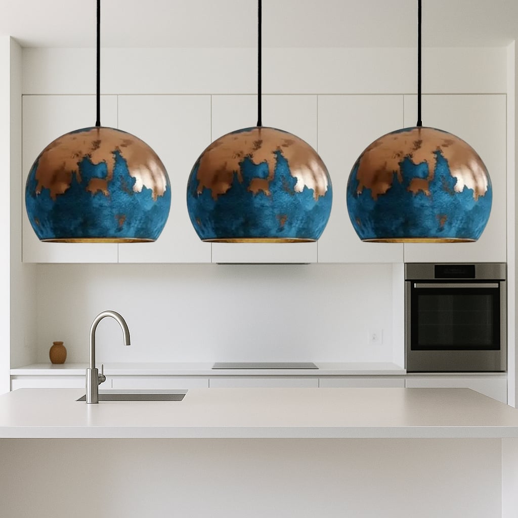 Tirga Blue Patina Copper Dome Pendant