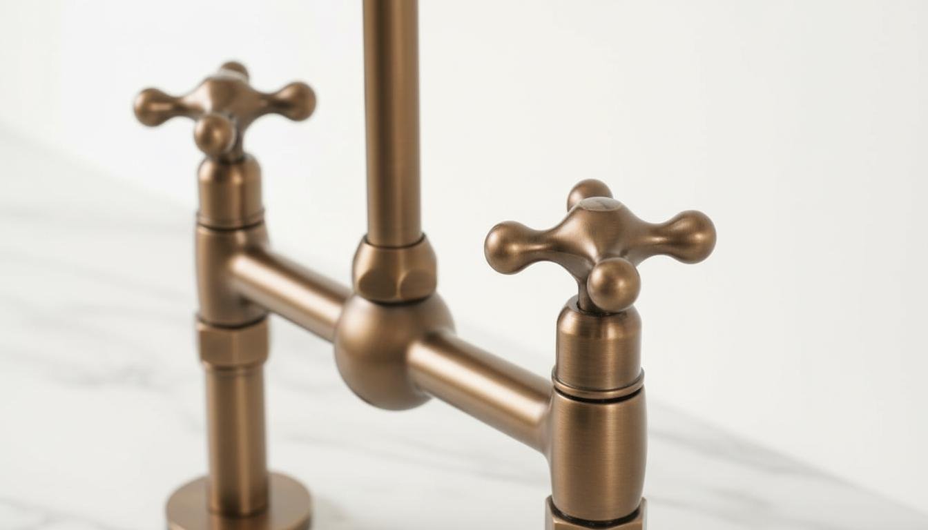 Unlacquered Aged Bronze Bridge Kitchen Faucet - Vintage Farmhouse Tap