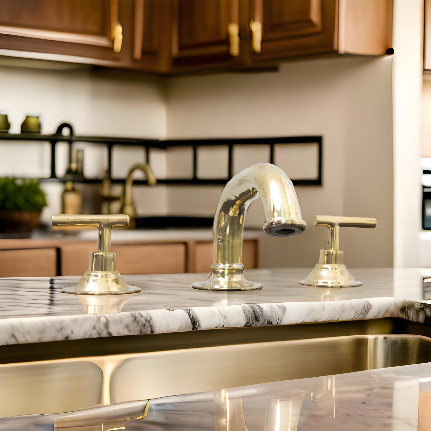 Unlacquered Brass 3-Hole Bathroom Faucet - Deck Mounted Lever Tap