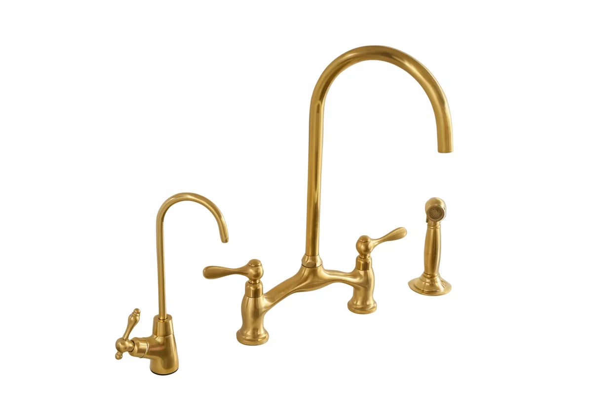 Unlacquered Brass 3-Piece Kitchen Faucet Set – Bridge Design