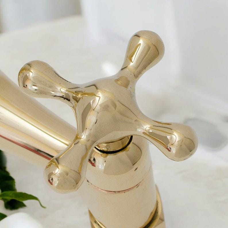 Unlacquered Brass Bridge Kitchen Faucet - Victorian Two-Handle Tap