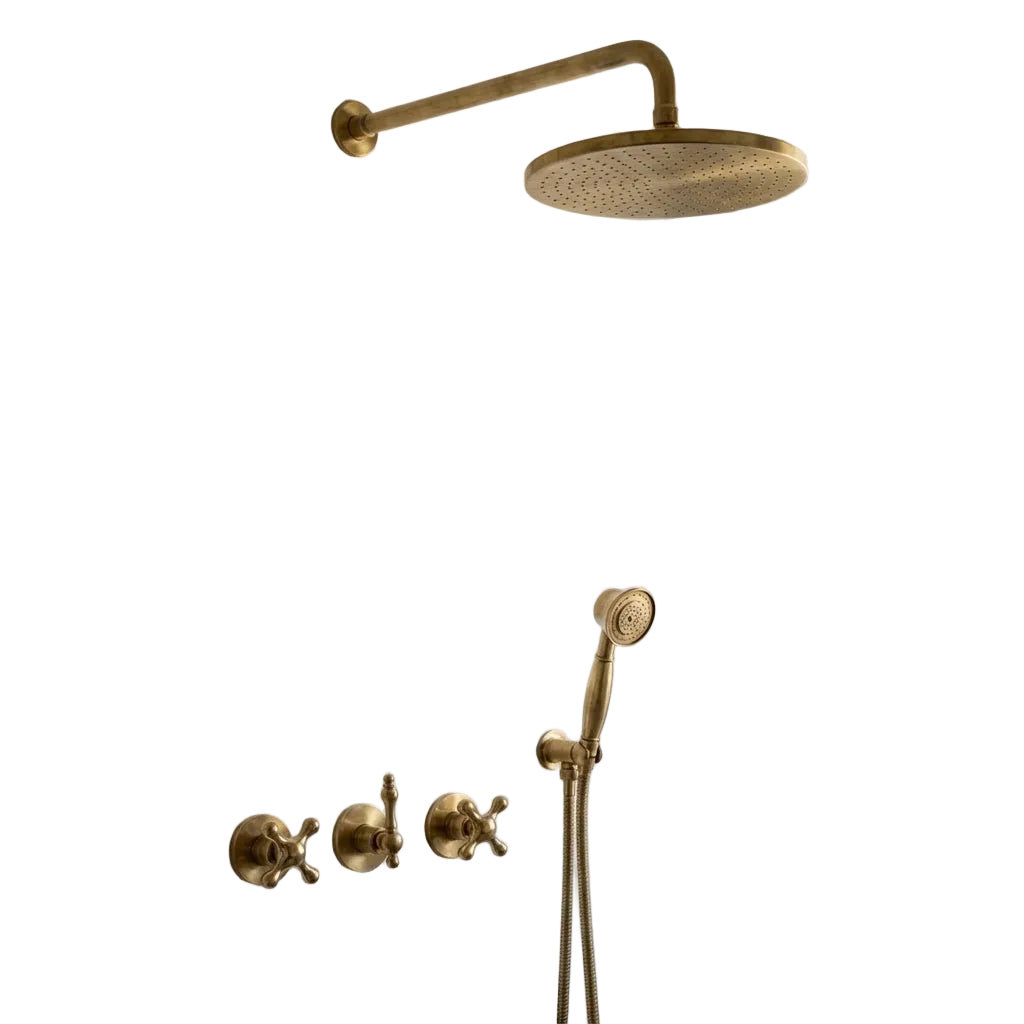 Unlacquered Brass Exposed Shower Set with Handheld