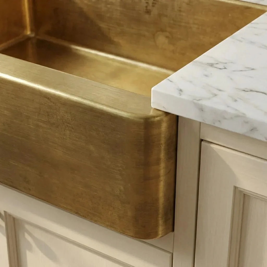 Unlacquered Brass Farmhouse Kitchen Sink with Apron Front