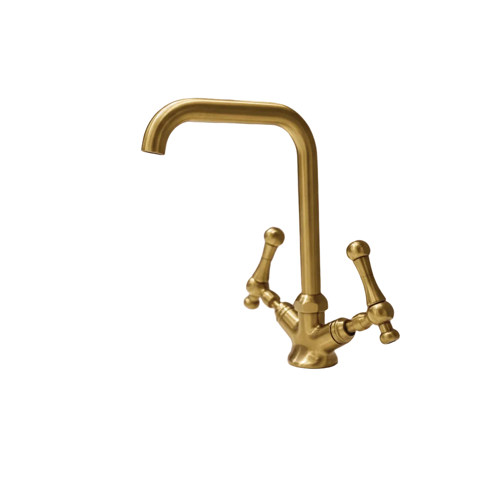 Unlacquered Brass Gooseneck Faucet with Classic Cross Handle for Elegant Bathrooms and Kitchens