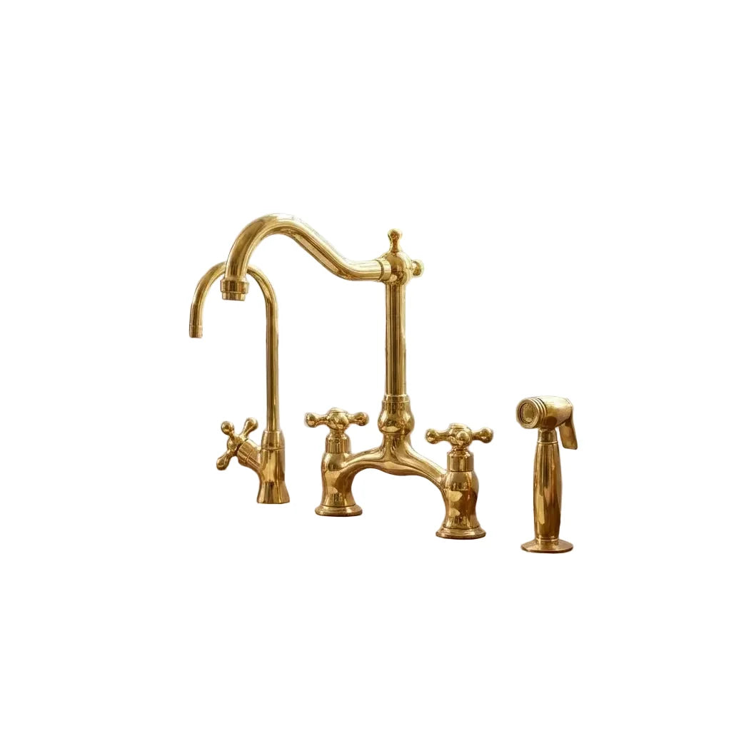 Unlacquered Brass Gooseneck Kitchen Faucet With Sprayer: