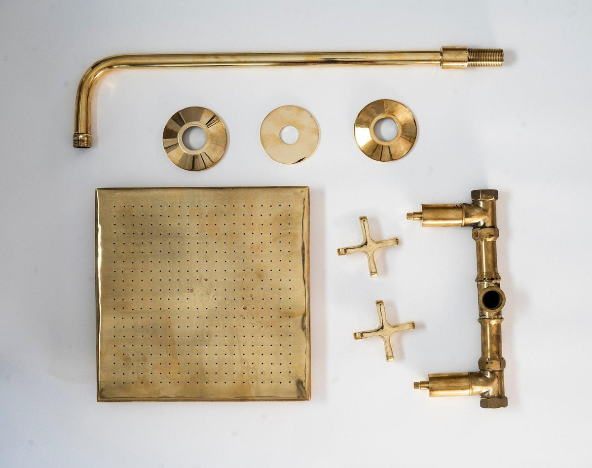 Unlacquered Brass Shower Set with Lever Handles & Rough-In Valve