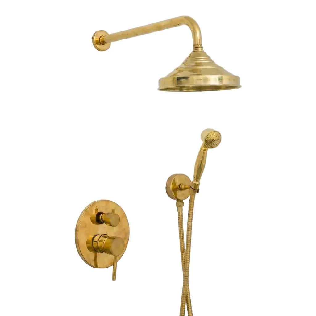 Unlacquered Brass Thermostatic Rain Shower Set
