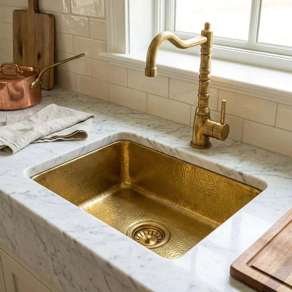 Unlacquered Brass Undermount Bar Sink with Drain