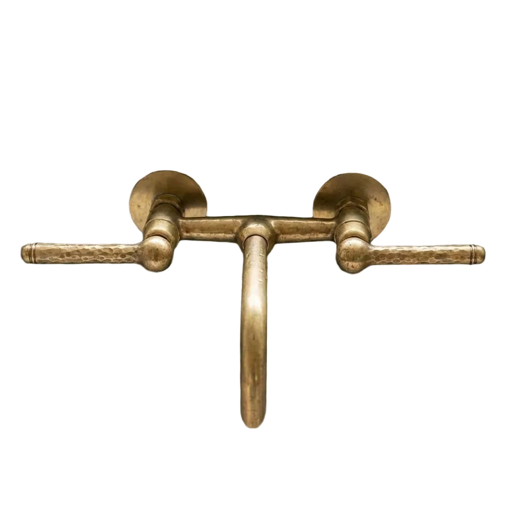 Unlacquered Brass Wall Faucet with Hammered Lever Handle
