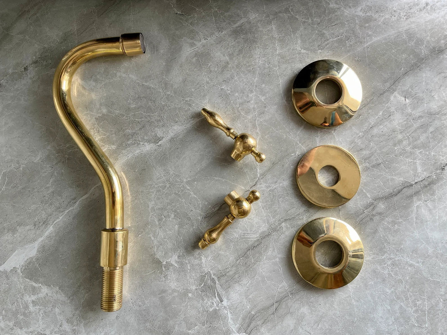 Unlacquered Brass Wall Mount Bathroom Faucet with Mixer Valve