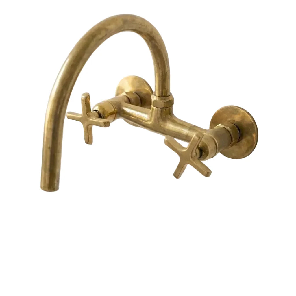 Unlacquered Brass Wall Mount Bridge Faucet with Cross Handles