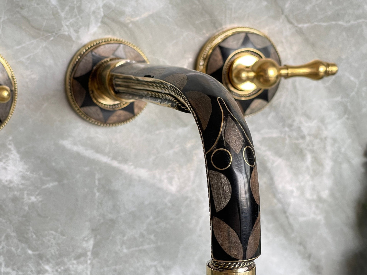 Unlacquered Brass Wall Mount Faucet - Vintage Bone & Resin Tap