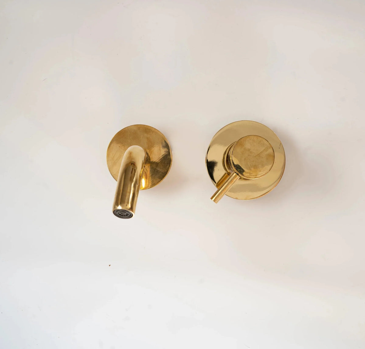 Unlacquered Brass Wall Mount Single Handle Bathroom Faucet