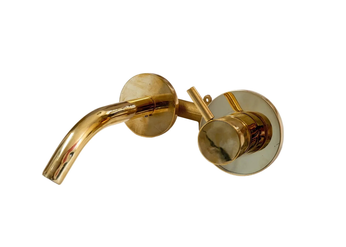 Unlacquered Brass Wall Mount Single Handle Bathroom Faucet